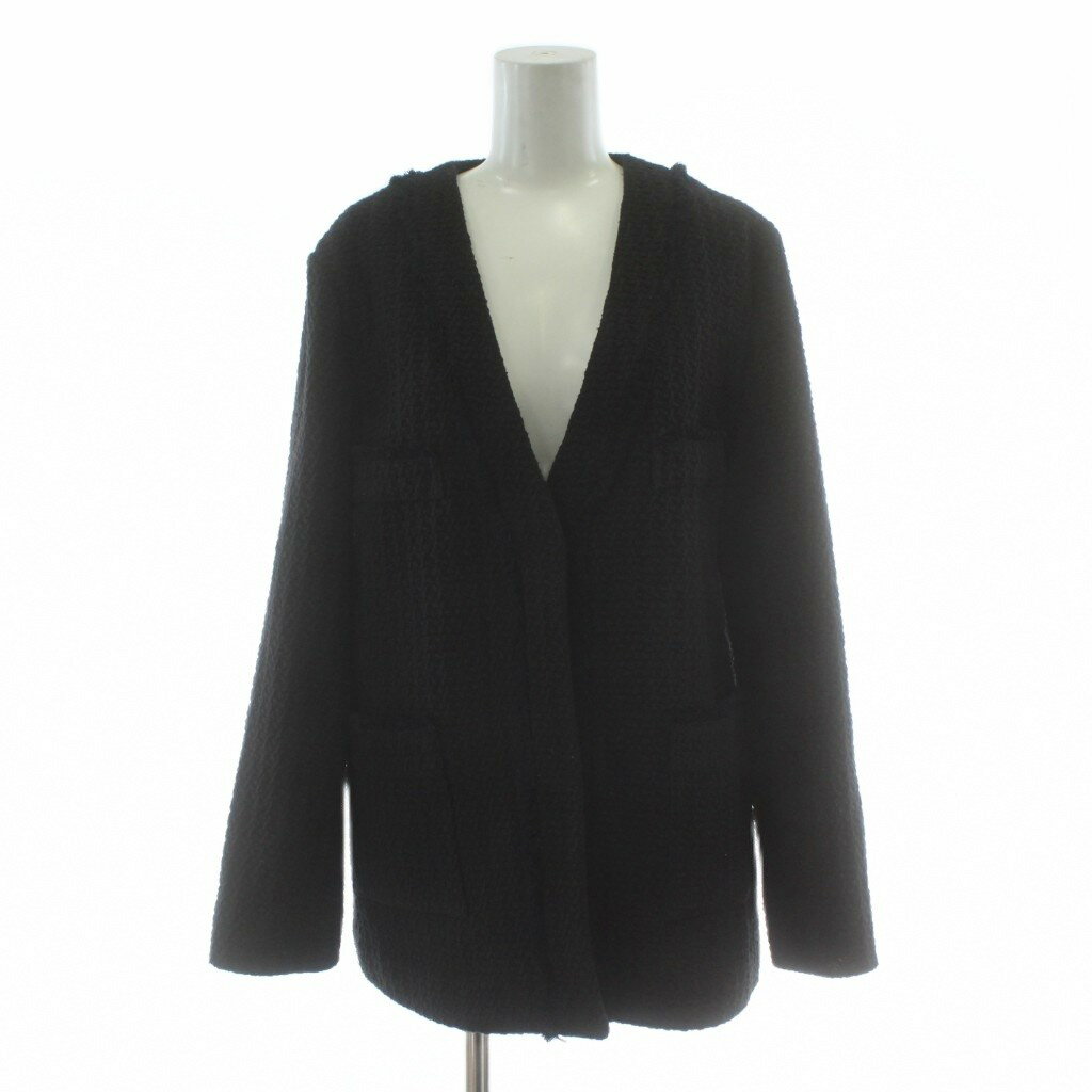 【中古】インディヴィ INDIVI ノーカラージャケット 38 黒 ブラック 長袖 ノーカラー 織り柄 /PP ■GY60 レディース 【ベクトル 古着】 ..
