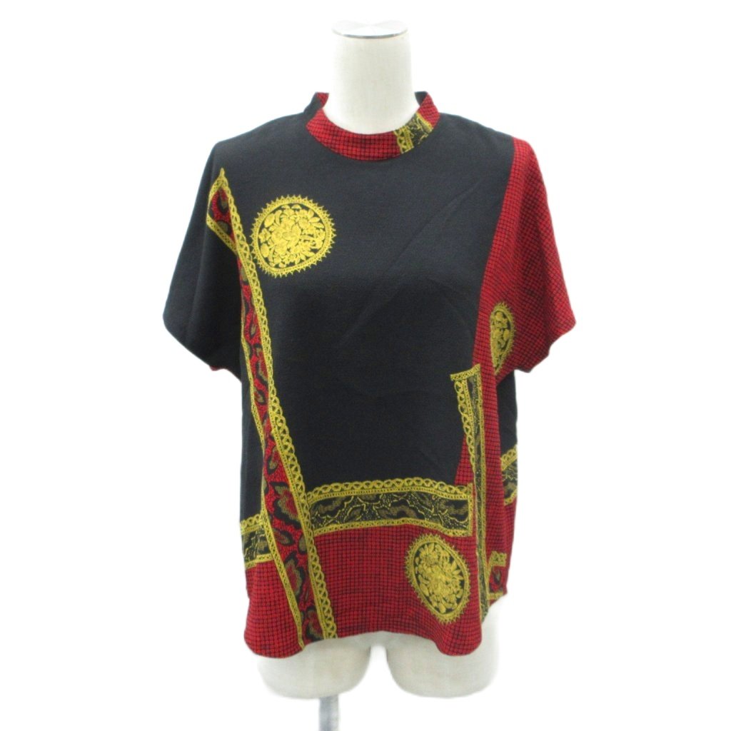 Rakuten - 【中古】詩仙堂 BY HITOSHI カットソー 黒 ブラック 総柄 クルーネック 半袖 /YS19 ■GY61 レディース 【ベクトル 古着】 260121