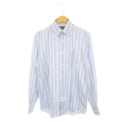 【中古】ポールスチュアート PAUL STUART Yシャツ ワイシャツ ボタンダウン 長袖 ストライプ SLIM FIT L 青 ブルー /AH4 ■GY61 メンズ 【ベクトル 古着】 260121