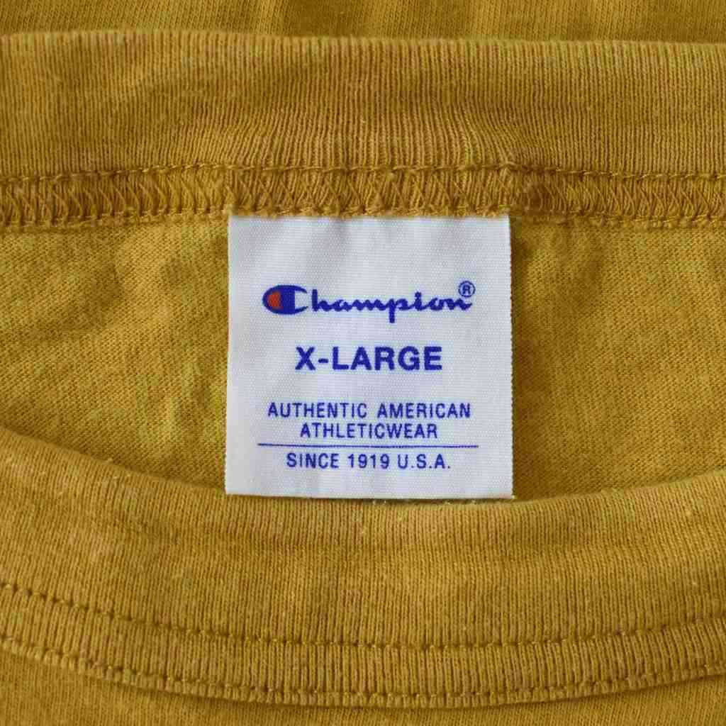 【中古】チャンピオン CHAMPION Tシャツ 半袖 無地 ロゴ刺繍 ロゴワッペン XL 黄色 イエロー C3-P300 ■GY58 メンズ 【ベクトル 古着】 260210