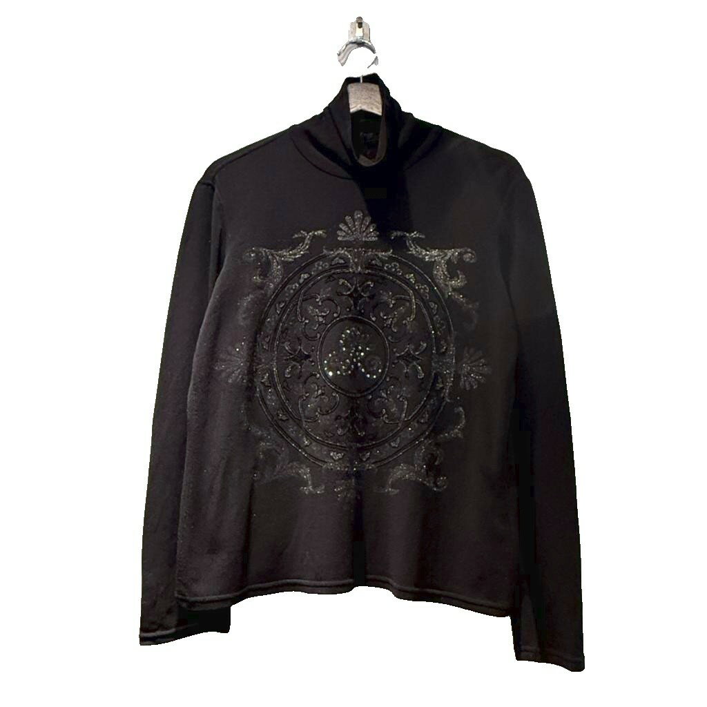 【中古】イタリヤ 伊太利屋 カットソー ハイネック ラインストーン 長袖 11 黒 ブラック ■GY61 レディース 【ベクトル 古着】 260203