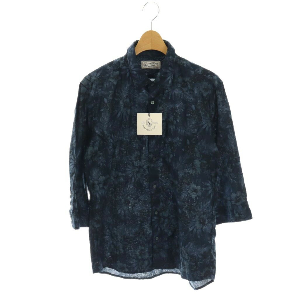 【中古】未使用品 チャオパニック ティピー CIAOPANIC TYPY 七分袖シャツ 花柄 リネン混 L ネイビー マルチカラー /DO ■GY60 メンズ 【ベクトル 古着】 260209