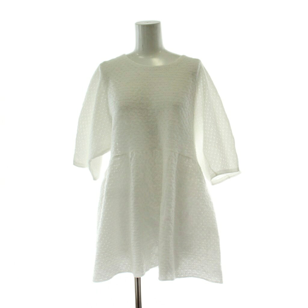 【中古】グリーンレーベルリラクシング ユナイテッドアローズ green label relaxing チュニック 白 ホワイト ラウンドネック ドット柄 七分袖 ペプラム トップス /PP ■GY60 レディース 【ベクトル 古着】 260211