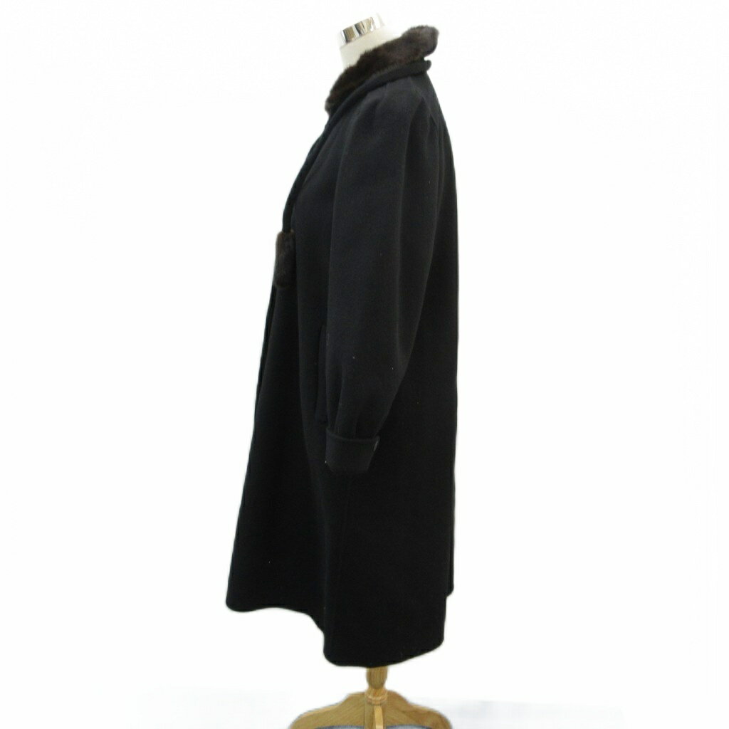【中古】パリエンヌ PARIENNE ステンカラーコート ロング丈 9 黒 ブラック ファーカラー /SM36 ■ECD001 レディース 【ベクトル 古着】 260217