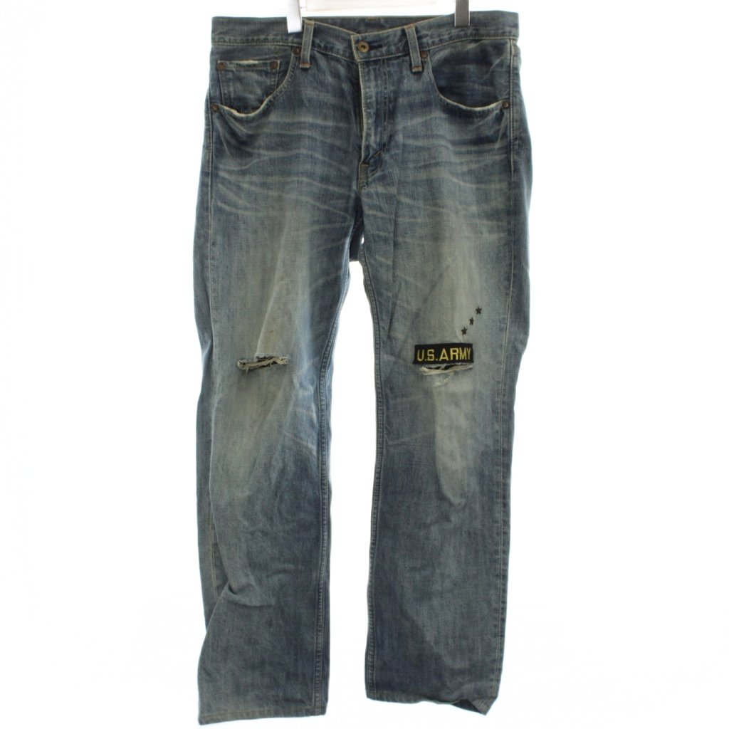 【中古】リーバイス Levi's デニム ジーンズ 34 ライトブルー ダメージ加工 パッチ付き 星柄 /GG ■ECD001 メンズ 【ベクトル 古着】 260223