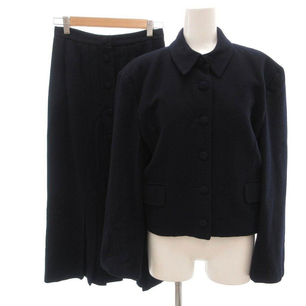 Other - 【中古】ビギ BIGI セットアップ ジャケット スカート ステンカラー ミモレ丈 プリーツ 紺 ネイビー /IB ■ECA001 レディース 【ベクトル 古着】 260316