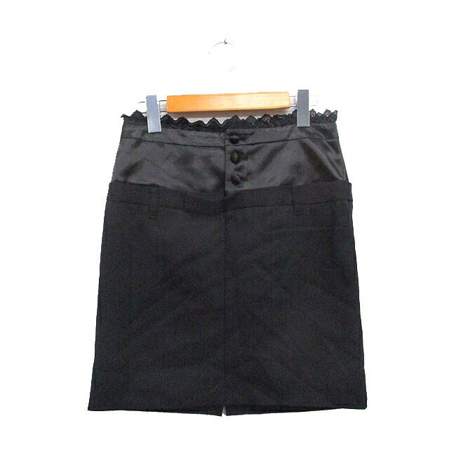 Rakuten - 【中古】ダブルスタンダードクロージング ダブスタ DOUBLE STANDARD CLOTHING リングア フランカ Lingua Franca レイヤード風 タイトスカート ミニ レース ウール 36 ブラック 黒 /KT11 レディース 【ベクトル 古着】 260323