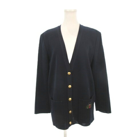 乐天商城 - 【中古】ロベルタディカメリーノ Roberta di Camerino カーディガン ウール 40 紺 ネイビー Vネック 長袖 刺繍デザイン /AH4 ■ECB001 レディース 【ベクトル 古着】 260331