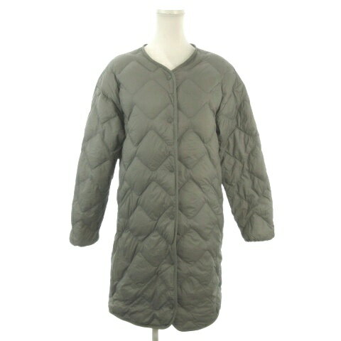 【中古】ユニクロ UNIQLO ULTRA LIGHT DOWN ダウンコート S 緑 グリーン キルティング柄 ノーカラー 長袖 /MN23 ■ECB001 レディース 【ベクトル 古着】 260401