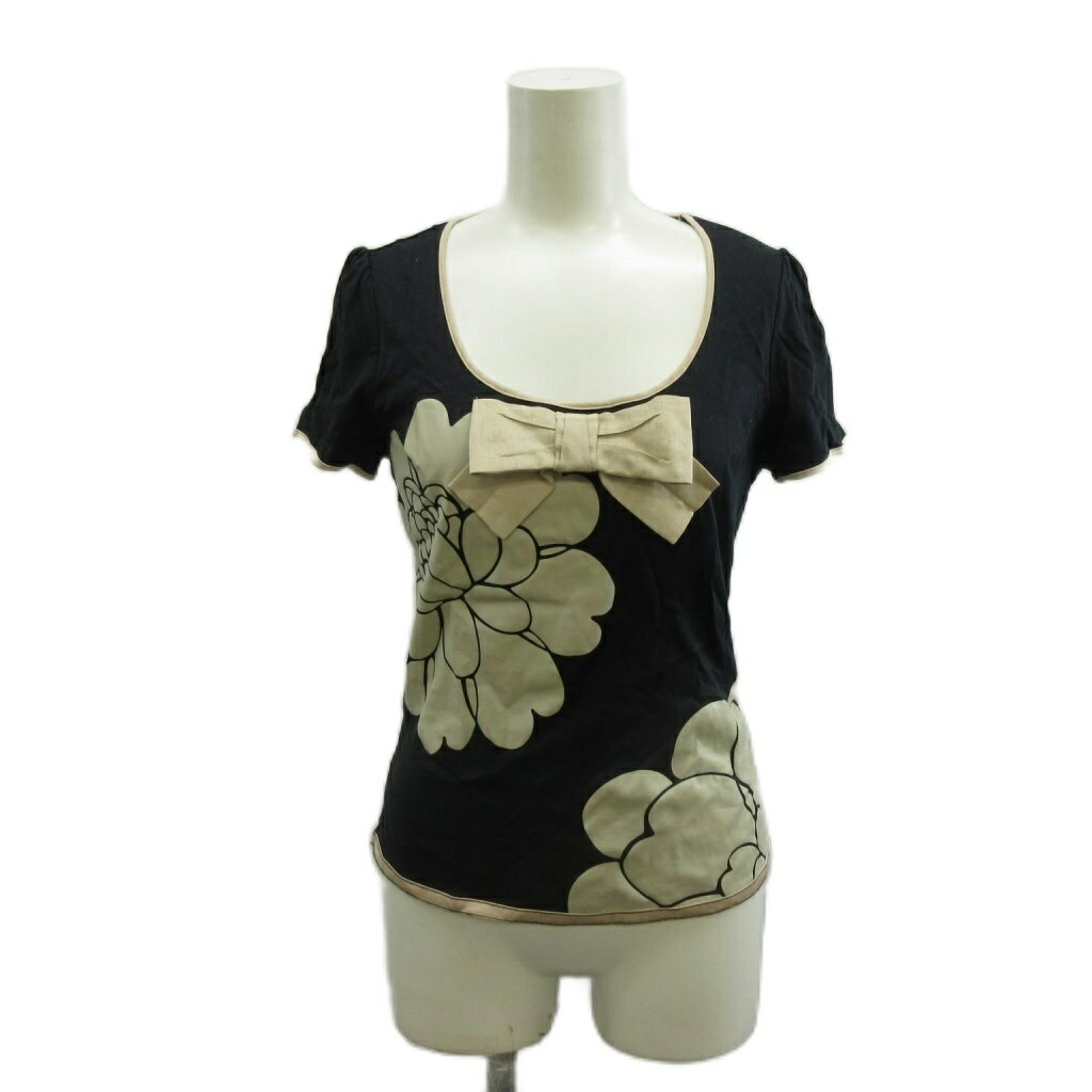 【中古】トゥービーシック TO BE CHIC カットソー 2 黒 ブラック ベージュ 花柄 リボン 半袖 Tシャツ /PP ■ECA003 レディース 【ベクトル 古着】 260326