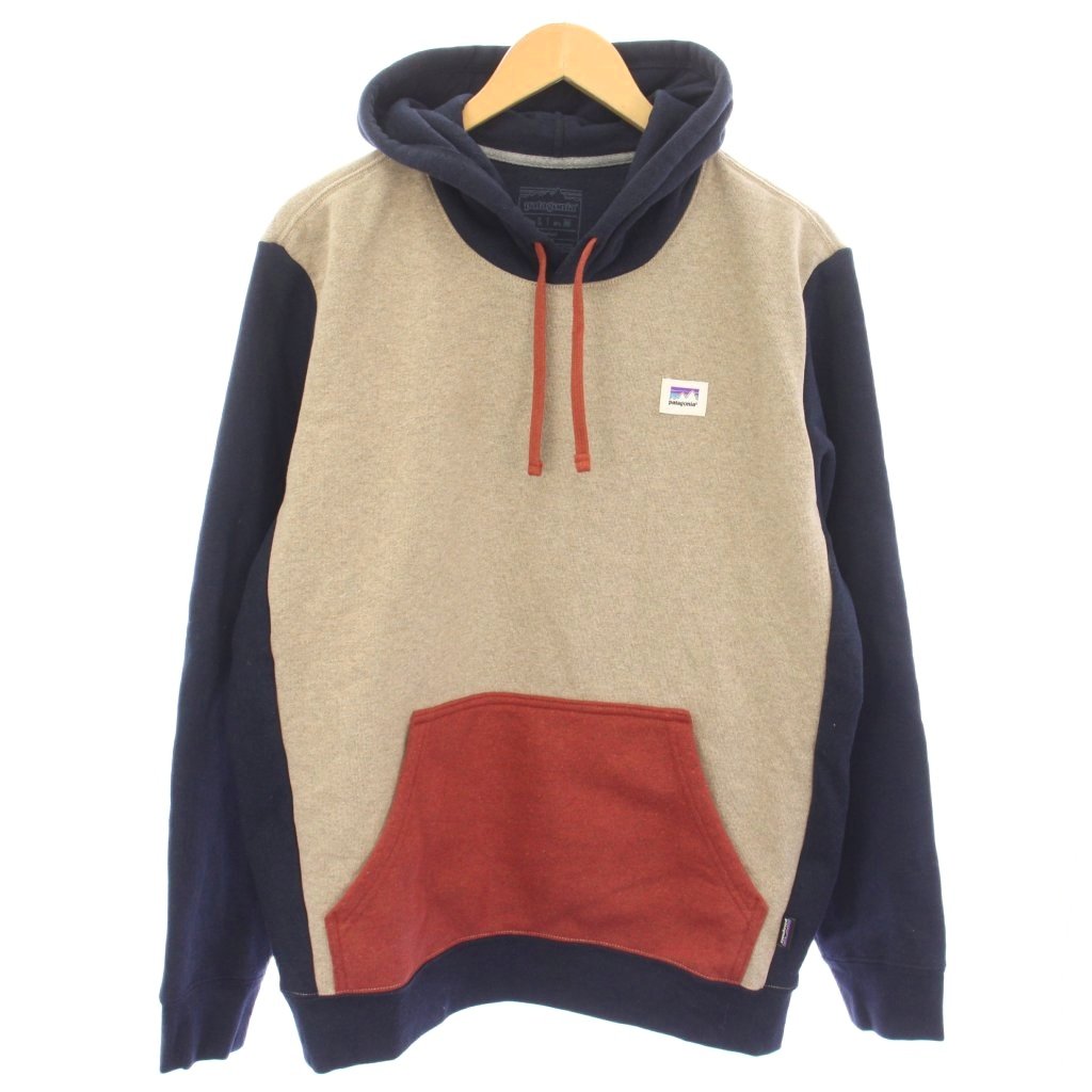 【中古】パタゴニア Patagonia ショップ ステッカー アップライザル フーディ パーカー プルオーバー 長袖 裏起毛 L ベージュ 紺 39696 /TK ■ECA003 メンズ 【ベクトル 古着】 260330