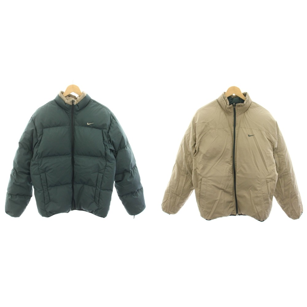 【中古】ナイキ NIKE ダウンジャケット リバーシブル ナイロン ジップアップ M ベージュ 緑 グリーン H30509QVE /HN ■GY53 メンズ 【ベクトル 古着】 260409の商品画像