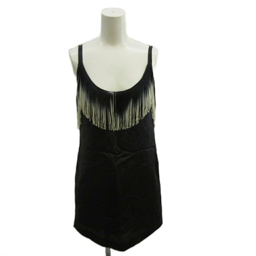 【中古】未使用品 フラミューム Flammeum ドレス 衣装 絹 シルク 38 黒 ブラック ノースリーブ スクープネック フリンジ装飾 /MD ■ECB002 レディース 【ベクトル 古着】 260325