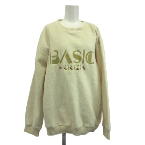 Trainer - 【中古】クリッツィア KRIZIA ベーシック BASIC トレーナー トップス 3 オフホワイト ボア 長袖 ラウンドネック ロゴ刺繍 /GR ■GY99 レディース 【ベクトル 古着】 260331