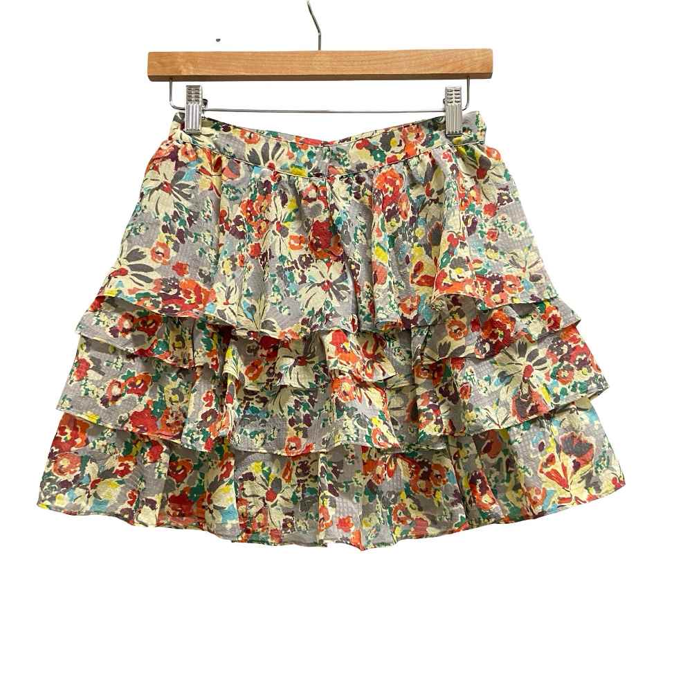 【中古】ジルスチュアート JILL STUART 花柄 ティアード ミニスカート S 灰色 グレー マルチカラー /TD■GY99 レディース 【ベクトル 古着】 260409