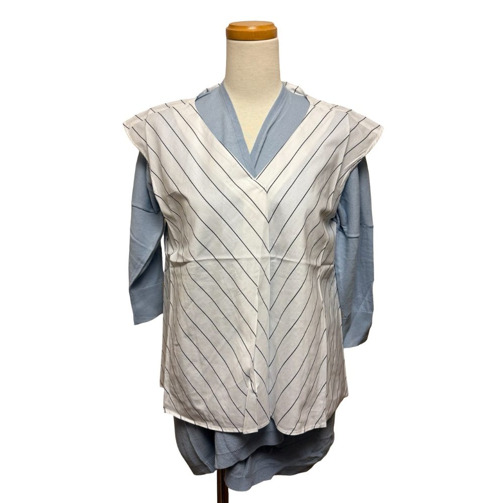 Ensembles - 【中古】未使用品 ルスーク Le souk タグ付き アンサンブル セットアップ ストライプ 切替 ニット プルオーバー 38 青 ブルー 白 ホワイト 82-62173004 /MZ ■GY99 レディース 【ベクトル 古着】 260419