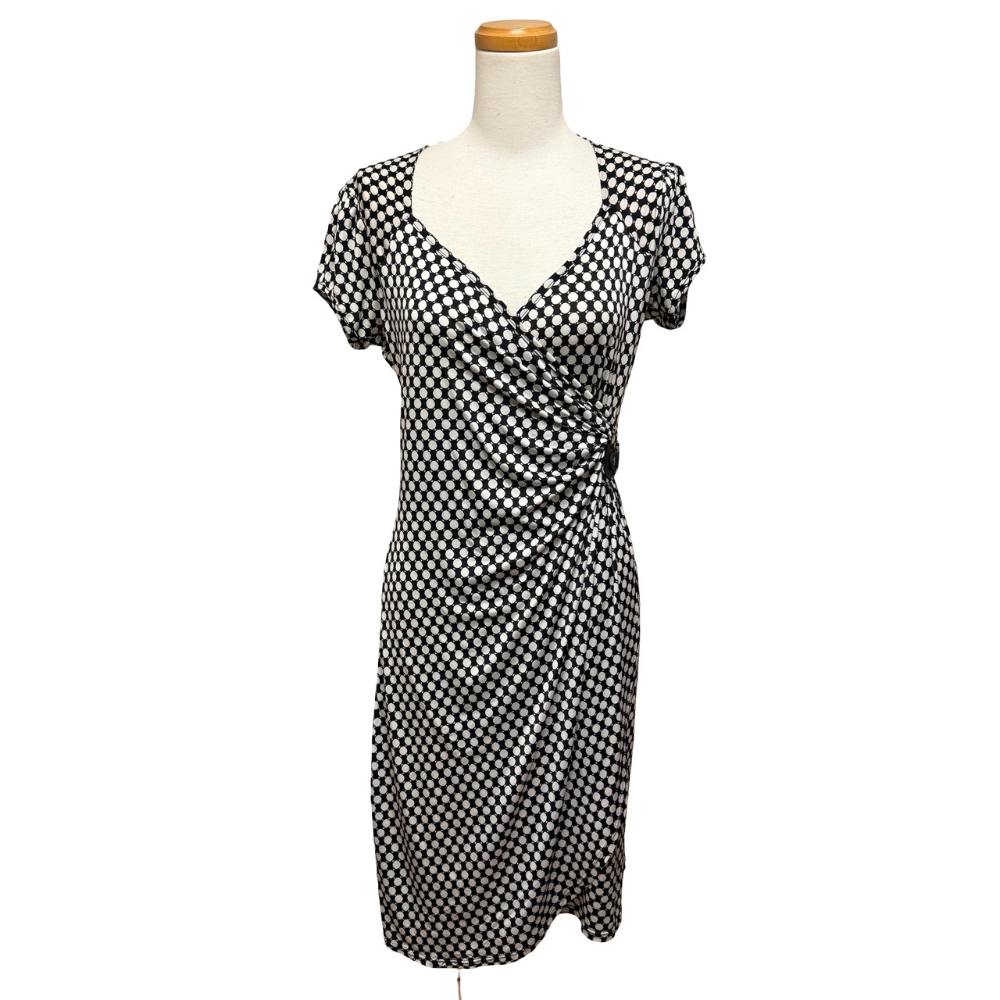 【中古】2LADY LOL レディロル カシュクールワンピース ストレッチ T1 S相当 黒 ブラック 白 ホワイト ドット 04003309 /MZ ■GY99 レディース 【ベクトル 古着】 260407