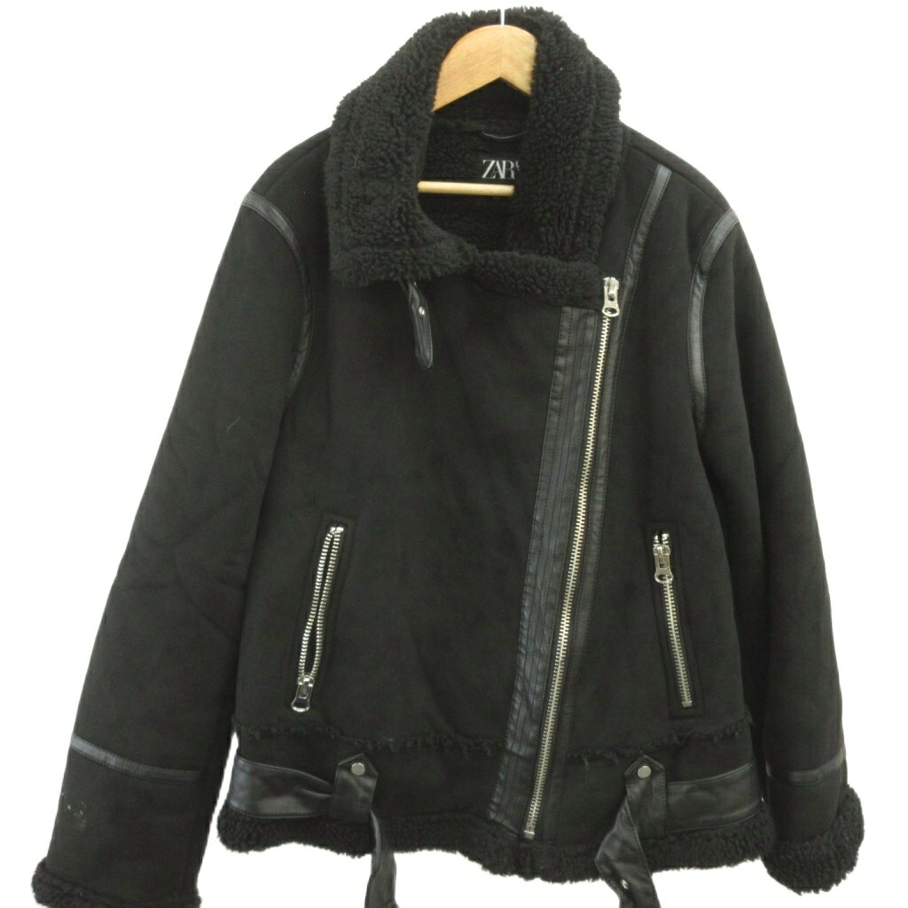 Rakuten - 【中古】ザラ ZARA ライダースジャケット 上着 L 黒 ブラック 長袖 ボア フェイクムートン/YU ■GY99 レディース 【ベクトル 古着】 260331