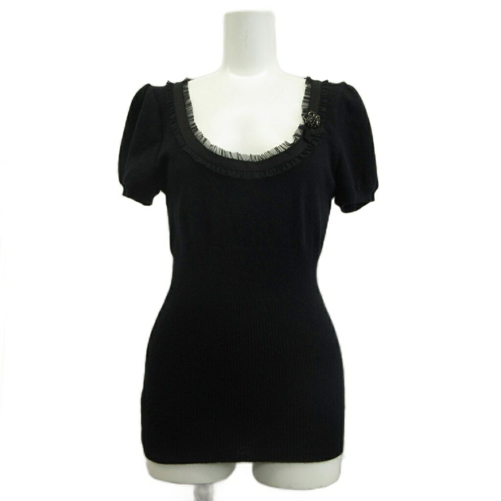 【中古】ジルスチュアート JILL STUART ニット セーター ウール M 黒 ブラック 半袖 フリルネック ブローチ飾り パフスリーブ /PP ■ECB003 レディース 【ベクトル 古着】 260408