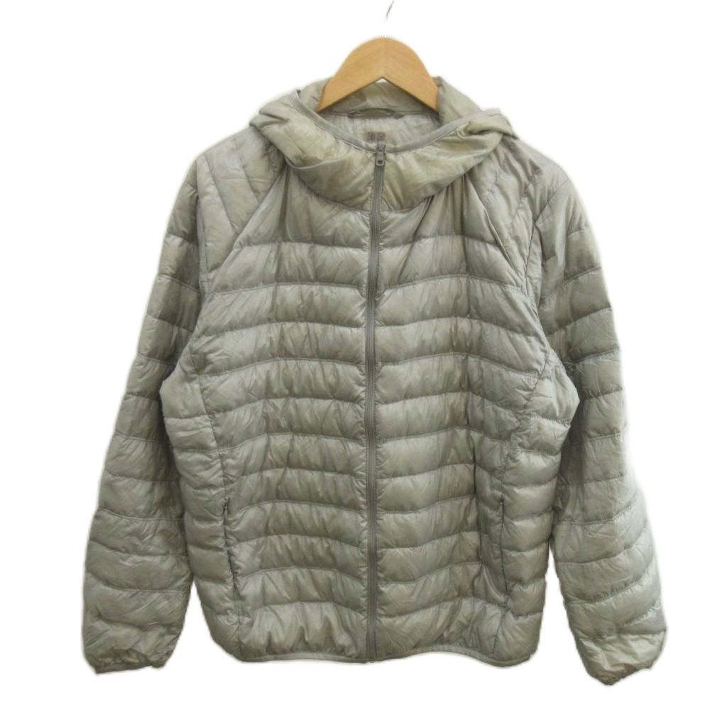 【中古】ユニクロ UNIQLO ダウンジャケット 上着 L グレー 長袖 フード付き/YU ■GY99 メンズ 【ベクトル 古着】 260403