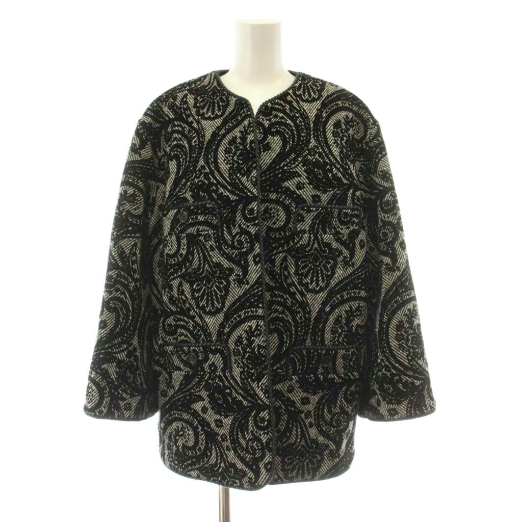 【中古】デプレ DES PRES トゥモローランド 23AW ペイズリーヘビーフロッキープリント クルーネックジャケット ノーカラージャケット トッパー F 黒 ブラック 白 ホワイト 22073407307 /KU ■ECD003 レディース 【ベクトル 古着】 260407