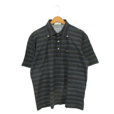 【中古】クロコダイル CROCODILE ポロシャツ L 紺 ネイビー ボーダー柄 ボタンダウン 半袖 /AH34 ■GY49 メンズ 【ベクトル 古着】 260414