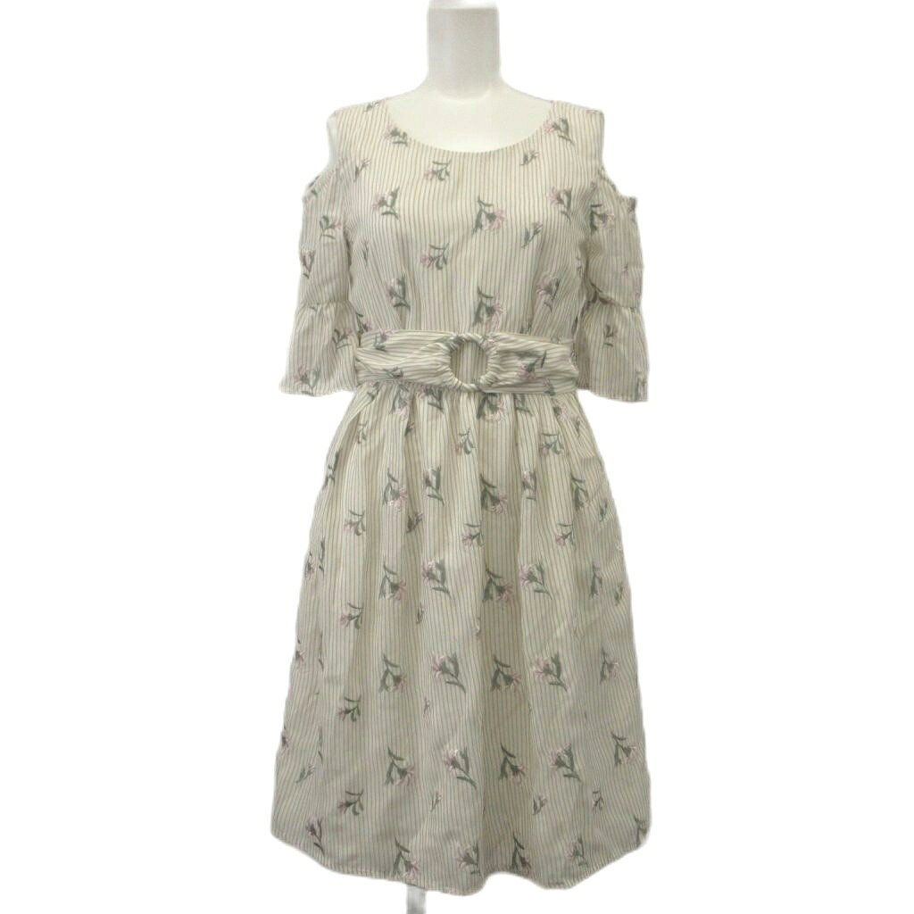 【中古】ジルスチュアート JILL STUART ワンピース 膝丈 S 白 ホワイト 茶 ブラウン オープンショルダー 半袖 花がら 刺繍 /YU ■ECA004 レディース 【ベクトル 古着】 260413