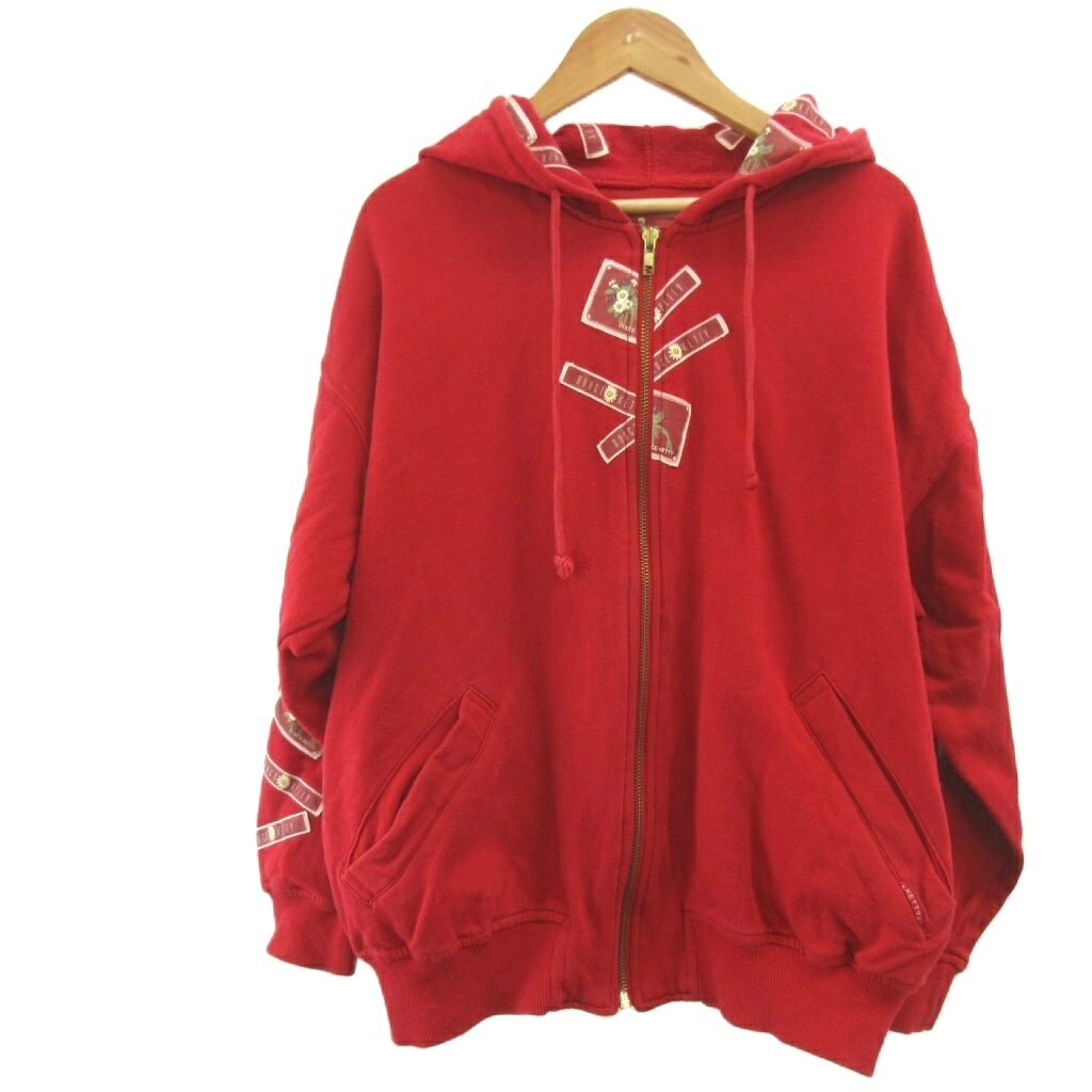 【中古】DOUCE KETTY パーカー ジャケット 上着 パッチワーク M 赤 レッド 長袖 ジップアップ テープ装飾 /AY ■ECD001 レディース 【ベクトル 古着】 260415