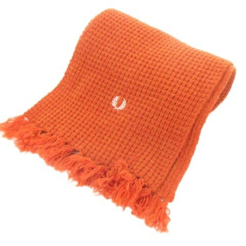 Cashmere - 【中古】未使用品 フレッドペリー FRED PERRY マフラー ニット ウール ONE オレンジ ワッフル織り フリンジ ロゴ刺繍 /AH6 ■GY59 メンズ 【ベクトル 古着】 260417