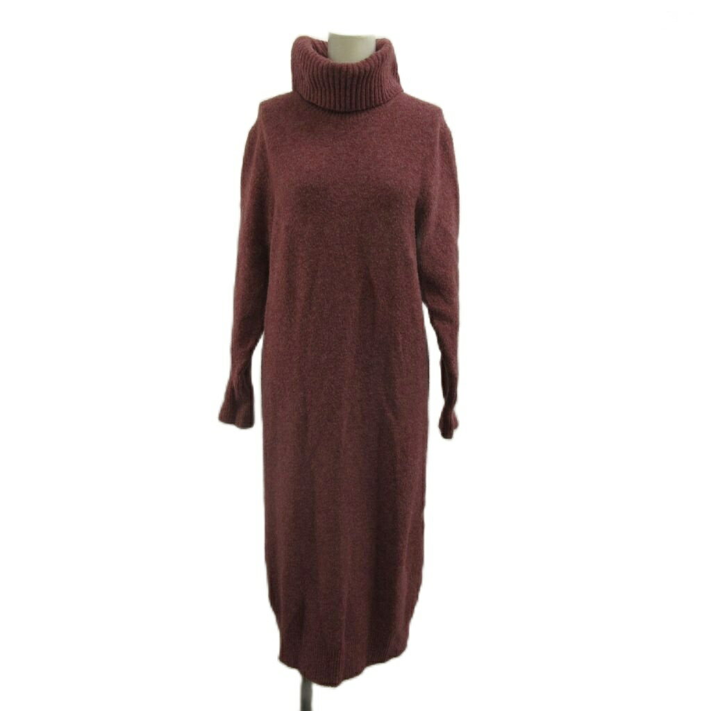 【中古】ユニクロ UNIQLO ニットワンピース ウール S 茶 ブラウン タートルネック 長袖 無地 ミディ丈 /PP レディース 【ベクトル 古着】 260423