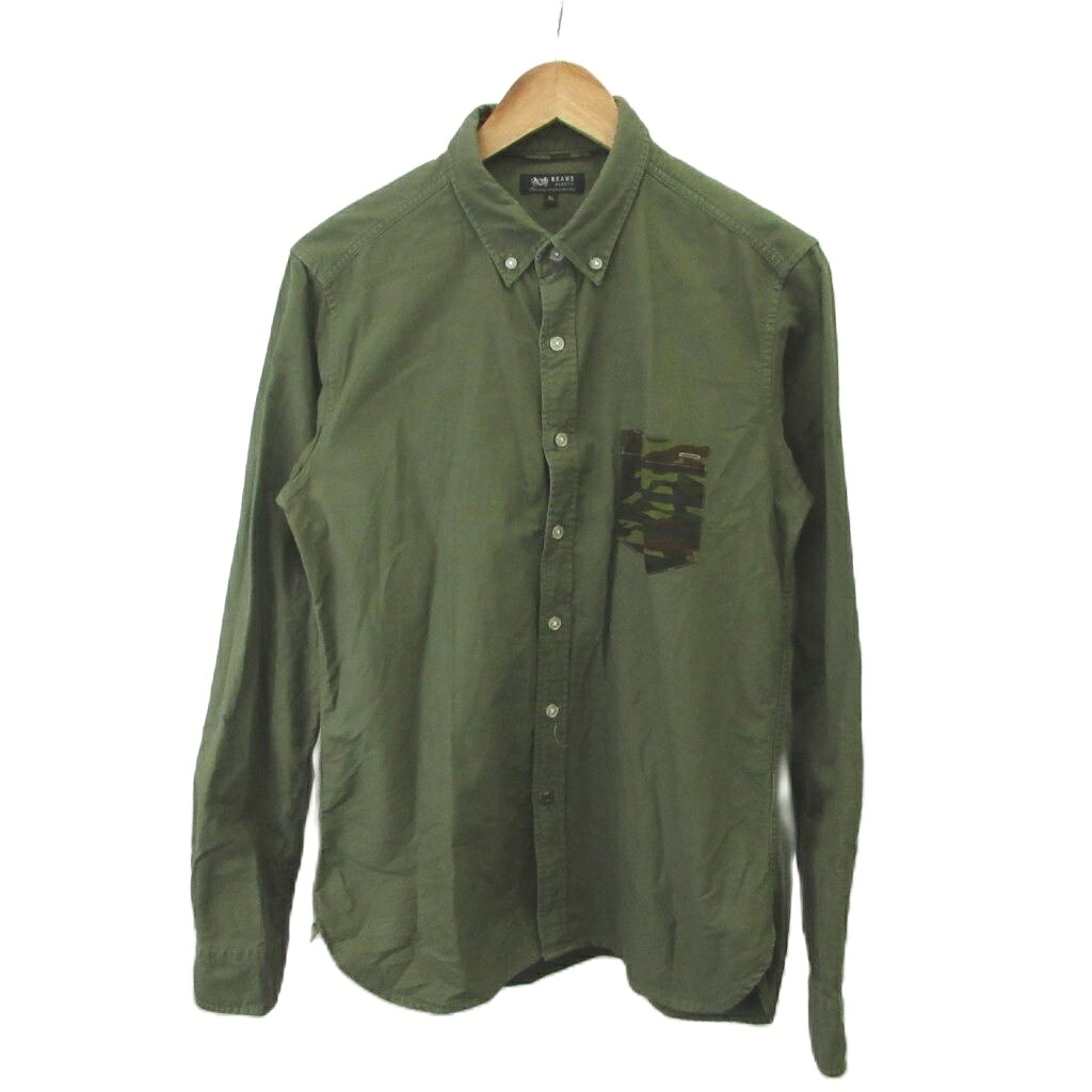 【中古】ビームスハート BEAMS HEART シャツ XL カーキ 緑 グリーン 長袖 ボタンダウンカラー カモフラージュ柄ポケット /YU ■ECC004 メンズ 【ベクトル 古着】 260422