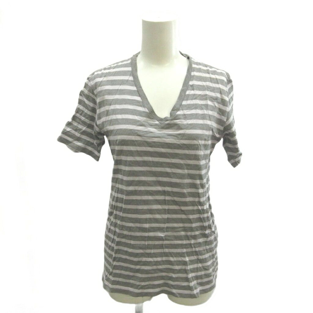 乐天商城 - 【中古】B&Y ユナイテッドアローズ BEAUTY&YOUTH ビューティー&ユース Tシャツ S グレー 白 ホワイト ボーダー柄 Vネック 半袖 /NP ■ECC004 レディース 【ベクトル 古着】 260423