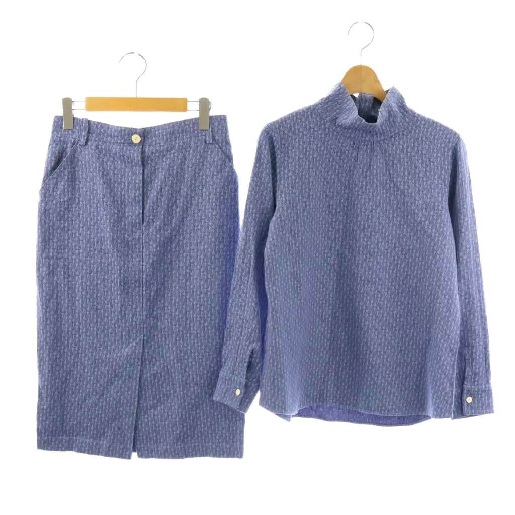 【中古】ジュンコシマダ JUNKO SHIMADA セットアップ 上下 カットソー 長袖 スカート ロング タイト 38 ブルー /NR ■ECB004 レディース 【ベクトル 古着】 260423