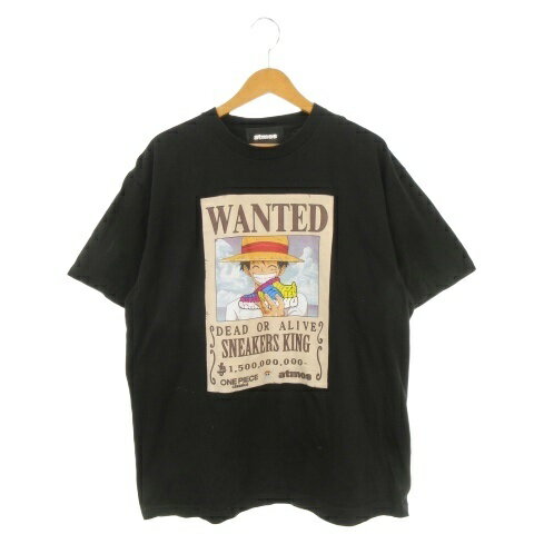 【中古】アトモス atmos × ワンピース ONE PIECE Tシャツ XL 黒 ブラック 半袖 グラフィックプリント ルフィ 手配書 /AH35 ■ECD004 メ..