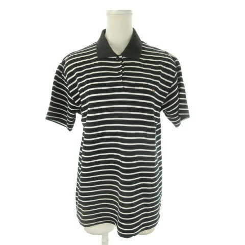 【中古】アーノルドパーマー Arnold Palmer IsleWorth of Arnold Palmer ポロシャツ 黒 ブラック 白 ホワイト ボーダー柄 ポロカラー ..