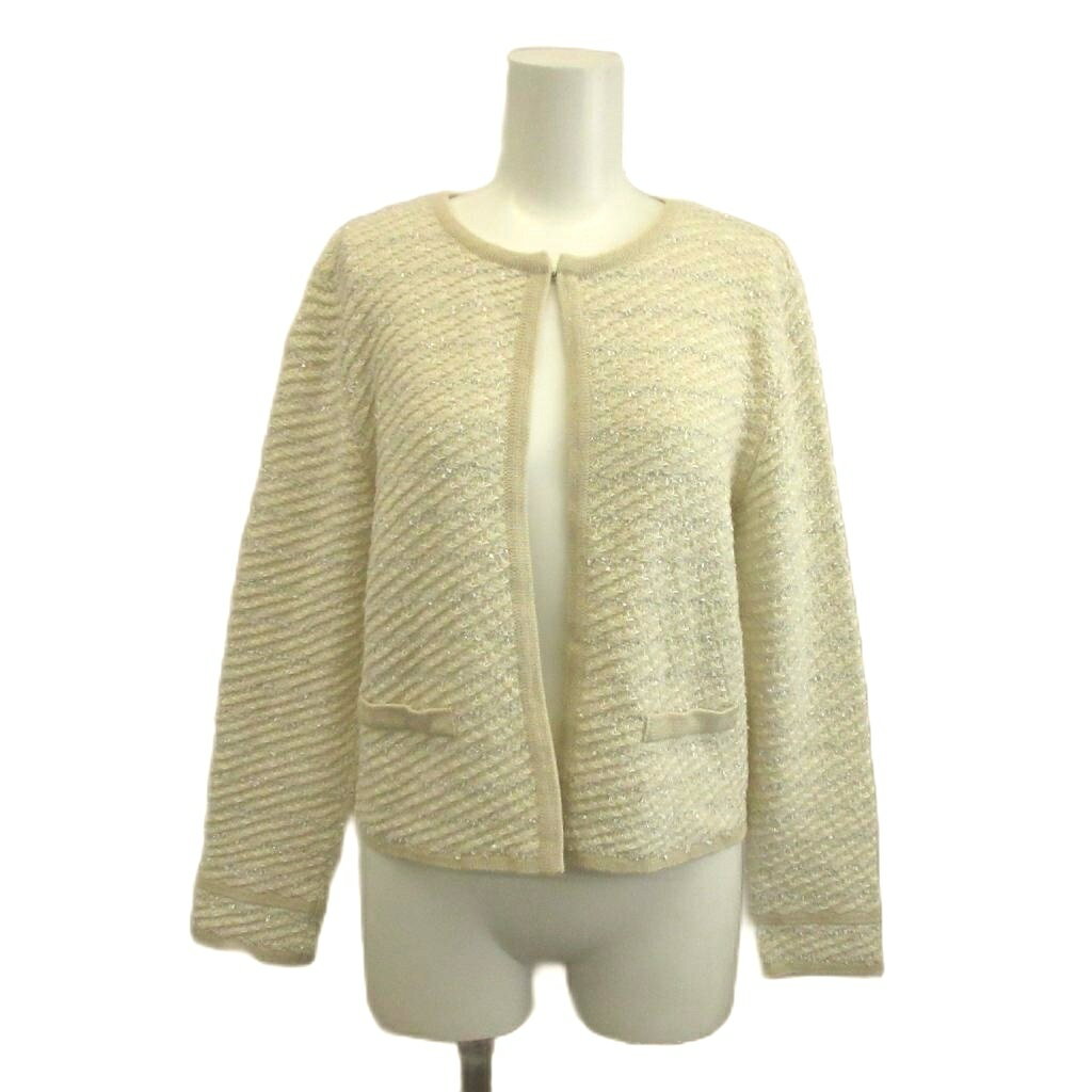 【中古】アンタイトル UNTITLED カーディガン ボレロ 2 ベージュ オフホワイト 長袖 ノーカラー ラメ入り 斜め編み /YU ■GY70 レディース 【ベクトル 古着】 260520