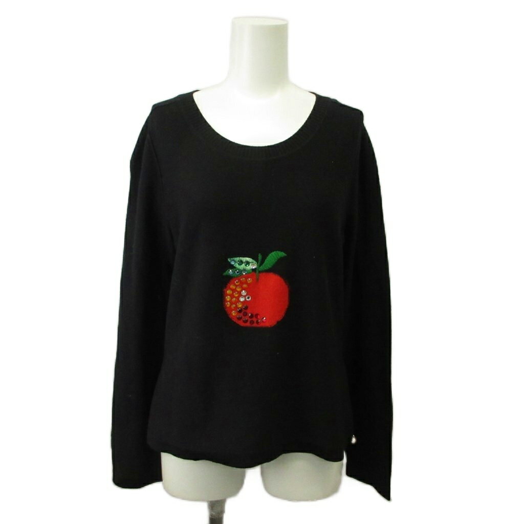 乐天商城 - 【中古】ソニアリキエル SONIA RYKIEL 長袖ニットセーター ウール 42 黒 ブラック 長袖 ラウンドネック リンゴモチーフ /SH ■ECC005 レディース 【ベクトル 古着】 260524