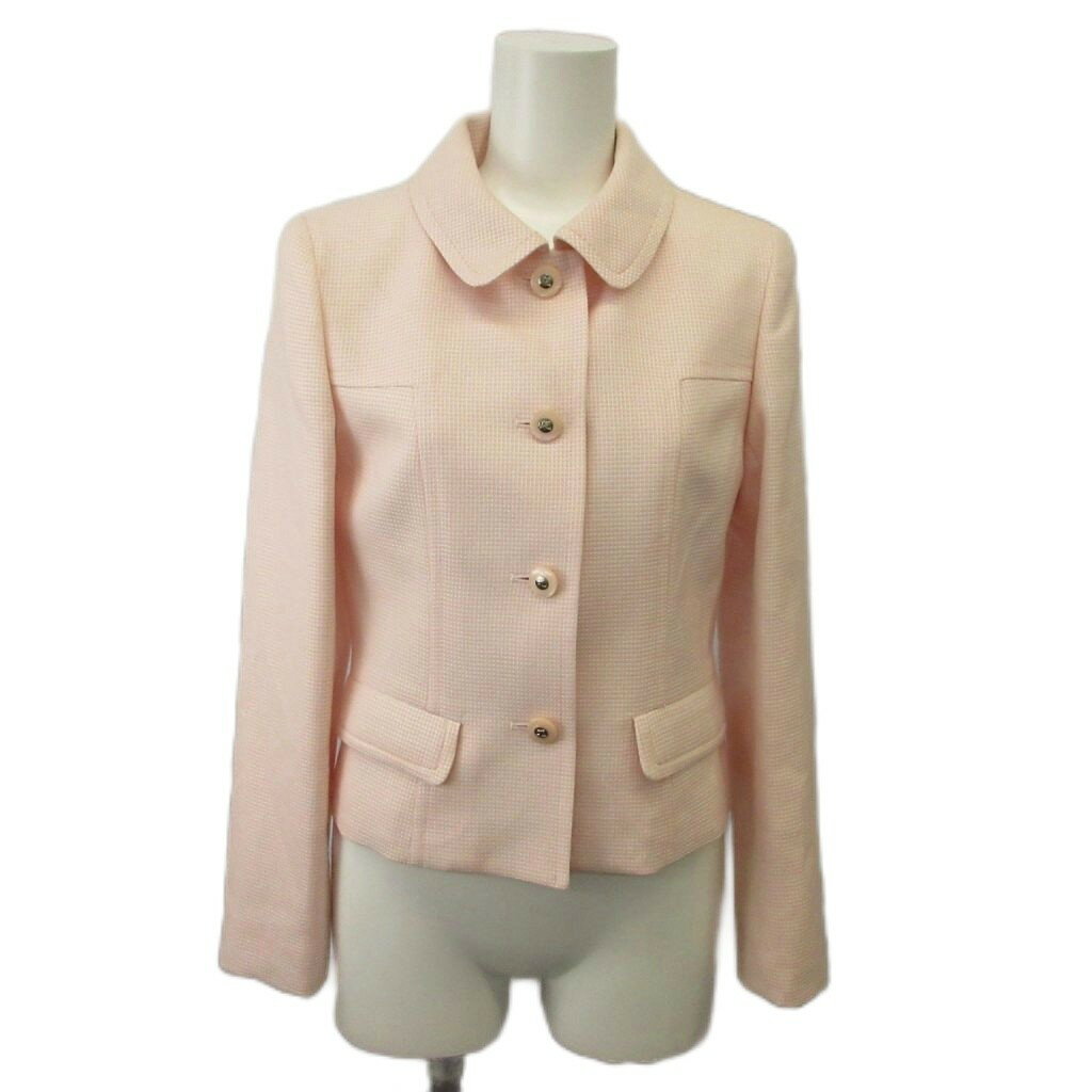 乐天商城 - 【中古】クレージュ courreges ショート丈テーラードジャケット 絹 シルク 5 ピンク 丸襟 長袖 織り柄 /SH ■ECC005 レディース 【ベクトル 古着】 260524