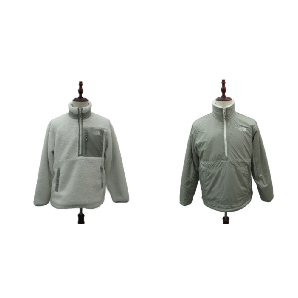ザノースフェイス THE NORTH FACE 342 フリースジャケット PLAY GREEN RVS FLEECE ANORAK ミドル丈 ハーフジップ リバーシブル M 白 ホワイト カーキ NJ4FP56B /SM30 ■GY74 メンズ  260610