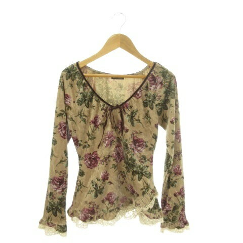 レストローズ L'EST ROSE カットソー ベロア 茶 ブラウン 花柄 Vネック 長袖 レース リボン /MN23 ■ECA006 レディース  260617