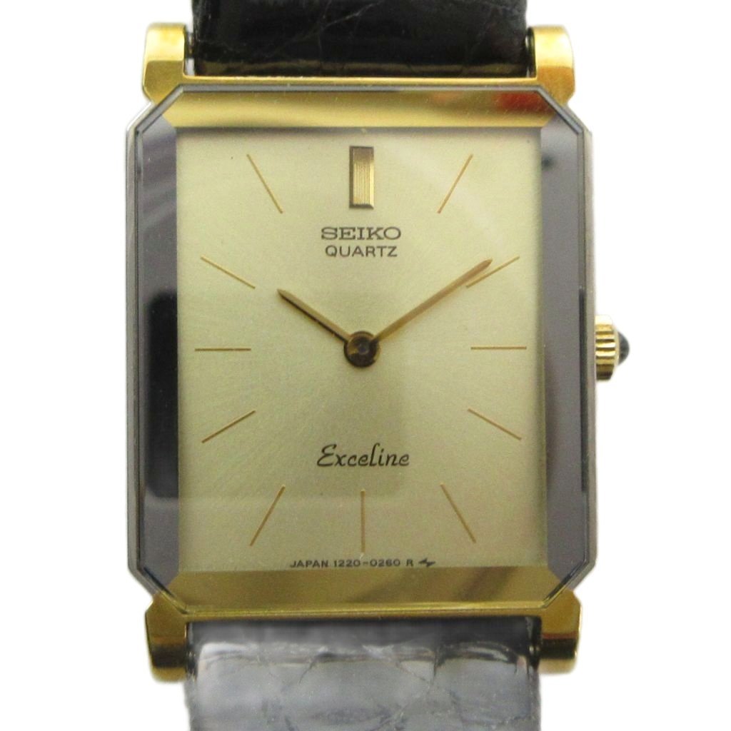 【中古】セイコー SEIKO 1220-5090 xceline エクセリーヌ 腕時計 ウォッチ クォーツ スクエア レザーベルト ゴールド色 /MQ レディース 【ベクトル 古着】 260801ブランドセイコー SEIKO表記サイズ実寸サイズをご参考ください。実寸サイズバンド幅：約1cm　腕周り：約14-17cm　ケース・タテ：約22mm　ケース・ヨコ（リューズは除く）：約18mm　　素材ステンレススチール色ゴールド色状態ベルトの劣化、ケースに傷がございますが、その他に目立ったダメージはなく、問題なくご使用いただける商品です。 ※あくまでも中古品ですので掲載写真や記載内容をご確認いただき、ご理解の上ご購入ください。備考型番 1220-5090 2026/8/1動作確認済 OH期不明商品のお問い合わせの回答を休止しております。＊各商品ページの商品詳細等をご確認の上ご購入ください。【中古】セイコー SEIKO 1220-5090 xceline エクセリーヌ 腕時計 ウォッチ クォーツ スクエア レザーベルト ゴールド色 /MQ レディース 【ベクトル 古着】 260801状態ランク　”AB”詳細については、下記および「状態ランクについて」ページをご覧ください。未使用・新品の商品ほぼ新品同様の商品使用感が少なく、かなり状態の良い商品使用感はあるが、傷や汚れの少ない商品使用感の他、傷や汚れが見られる商品かなり大きな傷みがある難あり商品※S〜CランクはUSED品となりますので、使用感をご理解の上でご入札下さい。状態ランクについてinformationブランドセイコー SEIKO表記サイズ実寸サイズをご参考ください。実寸サイズバンド幅：約1cm　腕周り：約14-17cm　ケース・タテ：約22mm　ケース・ヨコ（リューズは除く）：約18mm　　素材ステンレススチール色ゴールド色状態ベルトの劣化、ケースに傷がございますが、その他に目立ったダメージはなく、問題なくご使用いただける商品です。 ※あくまでも中古品ですので掲載写真や記載内容をご確認いただき、ご理解の上ご購入ください。備考型番 1220-5090 2026/8/1動作確認済 OH期不明商品のお問い合わせの回答を休止しております。＊各商品ページの商品詳細等をご確認の上ご購入ください。本商品は一点物です他サイトや店舗にて販売している商品です。多少のお時間差にて欠品になることもございます。予めご了承頂ますようお願い致します。ベクトル・サイズガイドはこちらこの商品と同じブランドの商品を見る