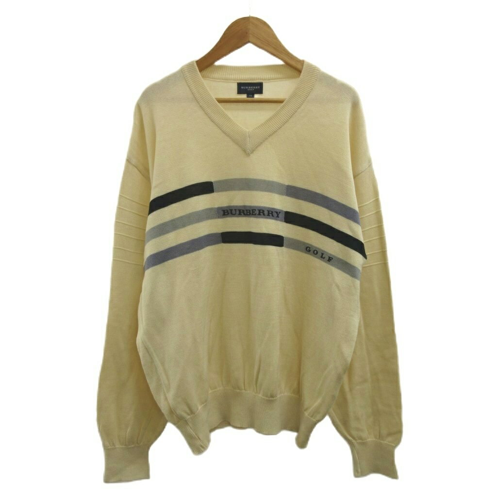 バーバリーゴルフ BURBERRY GOLF ニット セーター M ベージュ Vネック ロゴ /RN ■ECC006 メンズ  260625