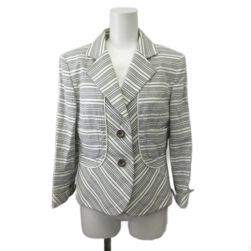 ブランド古着ベクトルプレミアム店の【中古】ユーバイウンガロ U by ungaro スーツ ジャケット スカート セットアップ 麻 リネン 40 グレー 白 ホワイト ストライプ柄 長袖 ひざ丈 /PP ■ECB006 レディース 【ベクトル 古着】 260627｜アングル2