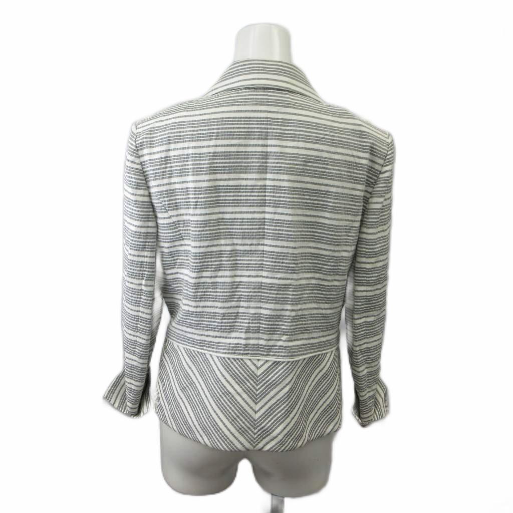 ブランド古着ベクトルプレミアム店の【中古】ユーバイウンガロ U by ungaro スーツ ジャケット スカート セットアップ 麻 リネン 40 グレー 白 ホワイト ストライプ柄 長袖 ひざ丈 /PP ■ECB006 レディース 【ベクトル 古着】 260627｜アングル3