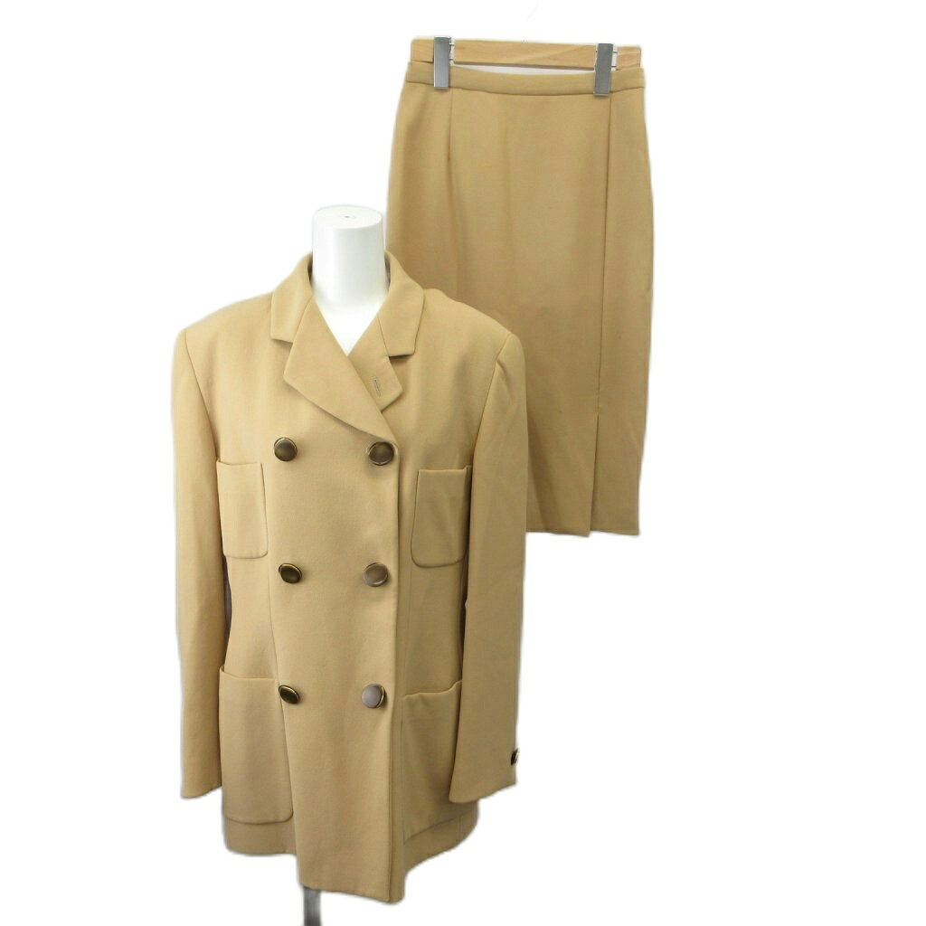 【中古】ジョルジオアルマーニ GIORGIO ARMANI 90sヴィンテージ セットアップ スカートスーツ 38 ベージュ ダブルブレスト ウール 676158 /RY ■GY62 レディース 【ベクトル 古着】 260703