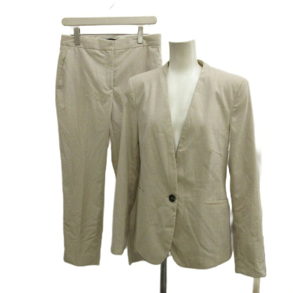 【中古】ザラ ZARA スーツ セットアップ ノーカラージャケット パンツ 36 ベージュ...