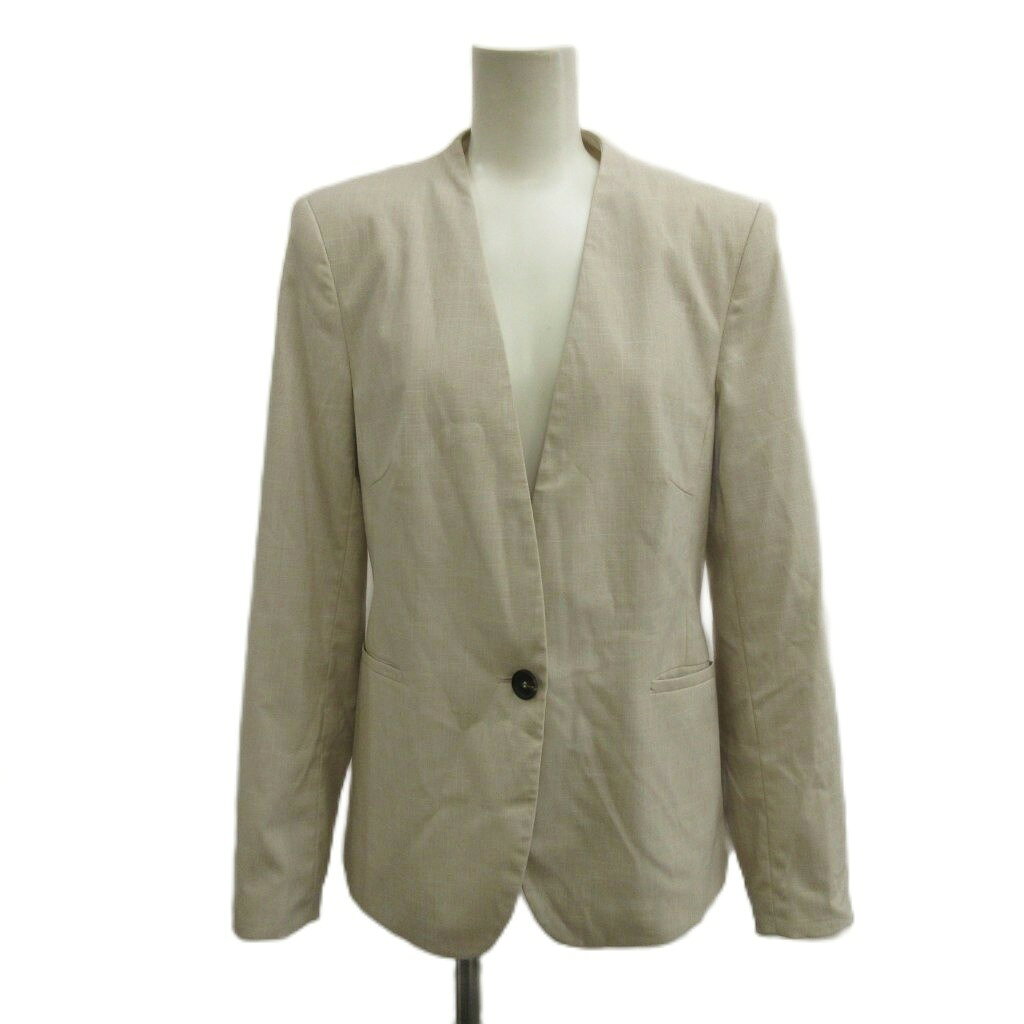 【中古】ザラ ZARA スーツ セットアップ ノーカラージャケット パンツ 36 ベージュ...
