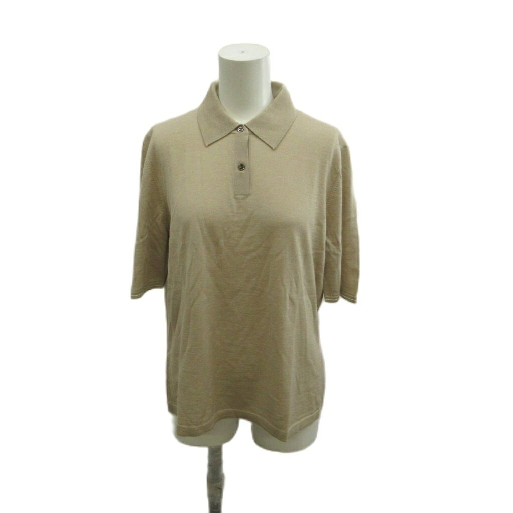 【中古】サルヴァトーレフェラガモ Salvatore Ferragamo ニットポロシャツ 絹 シルク XL ベージュ 半袖 /NP ■GY53 レディース 【ベクトル 古着】 260731
