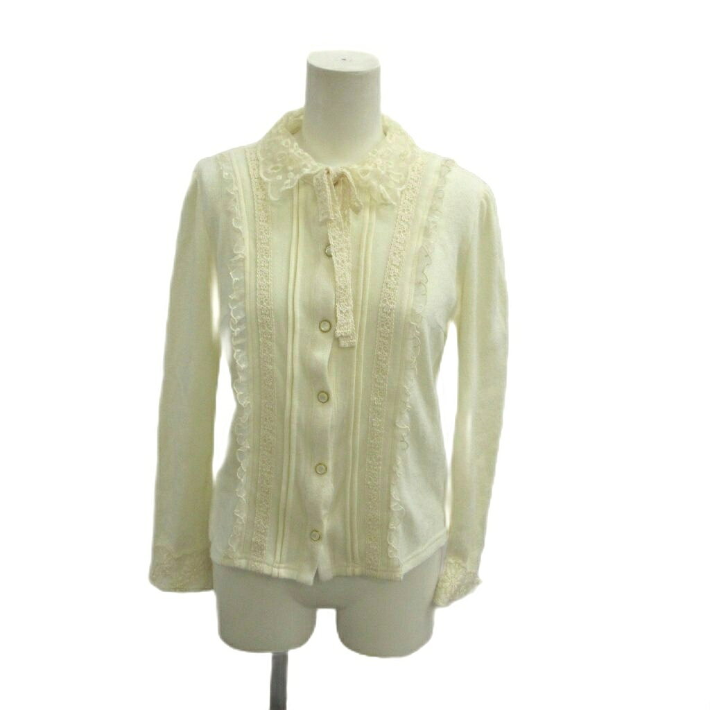 【中古】リズリサ LIZ LISA ニットカーディガン 0 オフホワイト レース装飾 長袖 フリル襟 /NP ■GY75 レディース 【ベクトル 古着】 260810