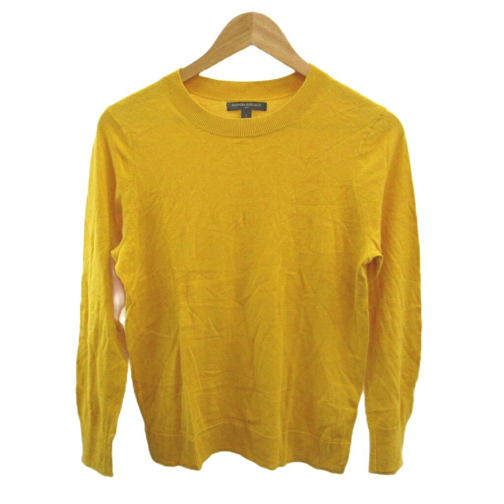 【中古】バナナリパブリック BANANA REPUBLIC ニット カットソー L 黄色 イエロー 無地 ラウンドネック 長袖 /YG ■ECA008 レディース 【ベクトル 古着】 260812